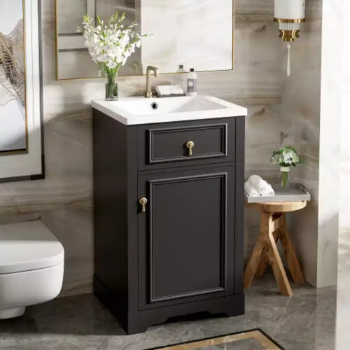 20-Inch Wide Bathroom Storage Cabinet with Integrated Ceramic Sink