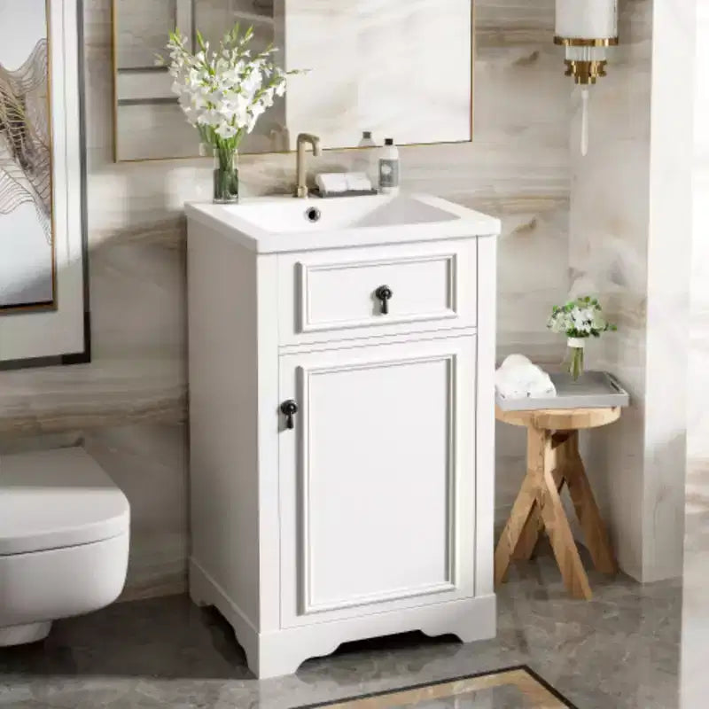 Meuble de rangement de salle de bain de 50 cm de large avec lavabo en céramique intégré