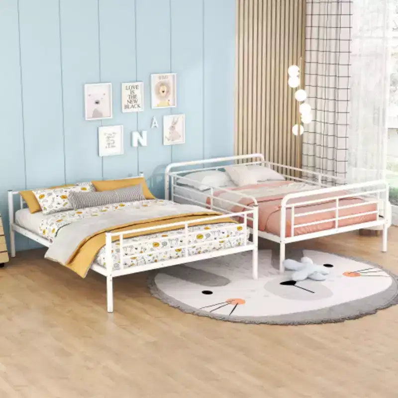 Lit superposé en métal double XL au-dessus d'un lit double, blanc