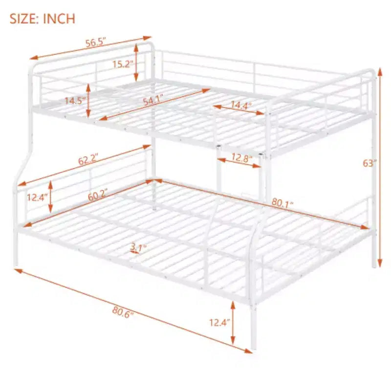 Lit superposé en métal double XL au-dessus d'un lit double, blanc