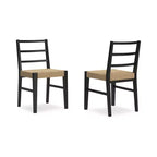 Signature Design by Ashley Isanti Rattan Dining Chair with Matte Black Solid Wood Frame, Set of 2, Light Brown