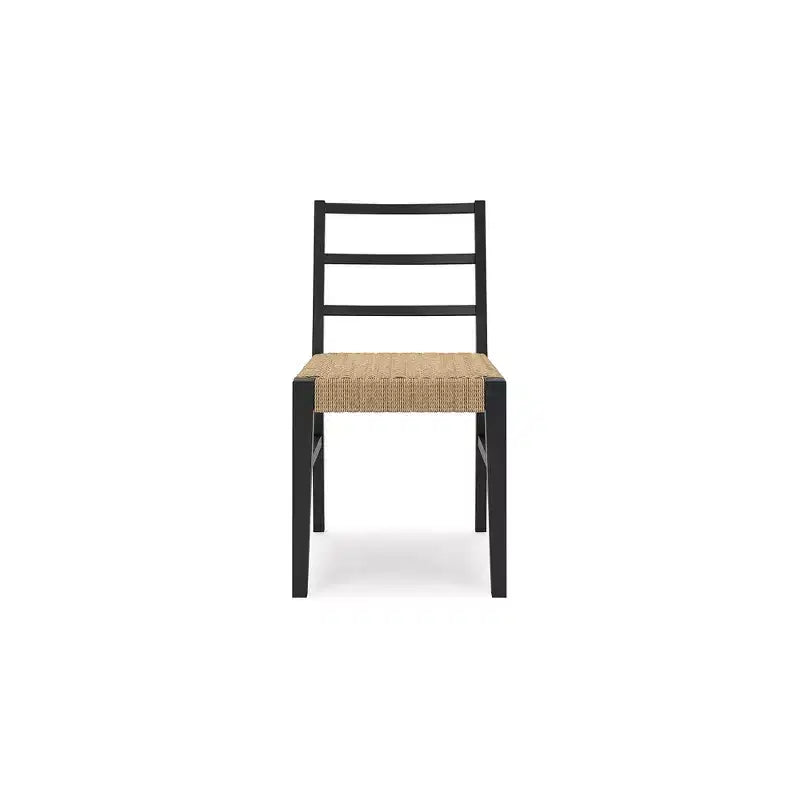 Signature Design by Ashley Isanti Chaise de salle à manger en rotin avec cadre en bois massif noir mat, ensemble de 2, brun clair