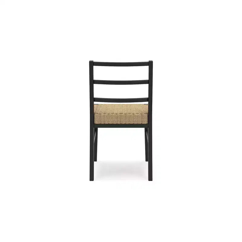 Signature Design by Ashley Isanti Chaise de salle à manger en rotin avec cadre en bois massif noir mat, ensemble de 2, brun clair