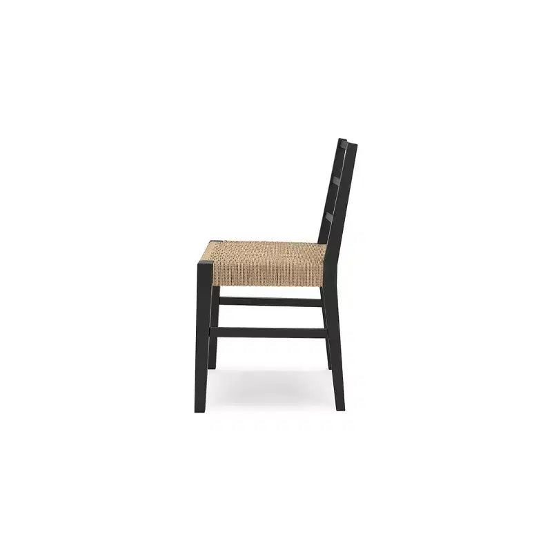 Signature Design by Ashley Isanti Chaise de salle à manger en rotin avec cadre en bois massif noir mat, ensemble de 2, brun clair