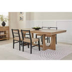 Signature Design by Ashley Isanti Chaise de salle à manger en rotin avec cadre en bois massif noir mat, ensemble de 2, brun clair