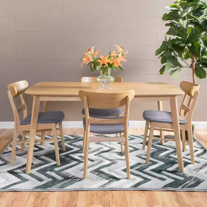 Ensemble de salle à manger 5 pièces GDFStudio Dimick Mid-Century Modern en tissu rembourré et bois