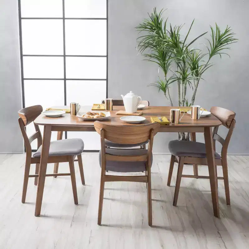 Ensemble de salle à manger 5 pièces GDFStudio Dimick Mid-Century Modern en tissu rembourré et bois