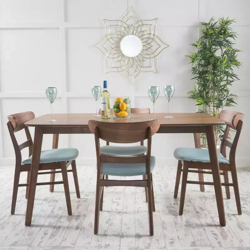Ensemble de salle à manger 5 pièces GDFStudio Dimick Mid-Century Modern en tissu rembourré et bois