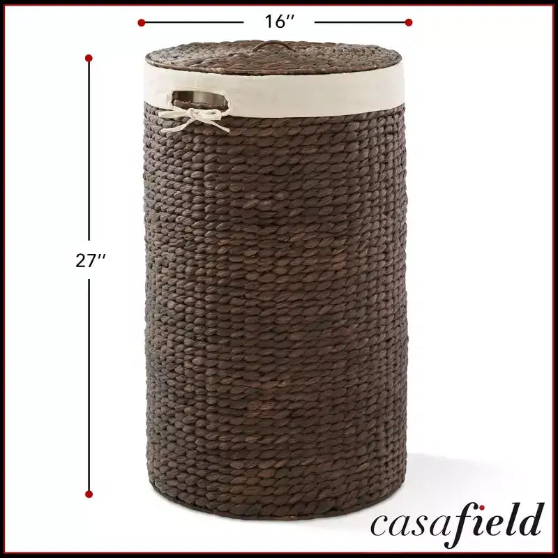 Panier à linge rond Casafield avec couvercle et sac de doublure amovible, panier à linge tressé en jacinthe d'eau pour les vêtements