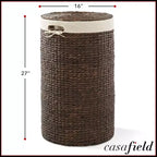 Panier à linge rond Casafield avec couvercle et sac de doublure amovible, panier à linge tressé en jacinthe d'eau pour les vêtements