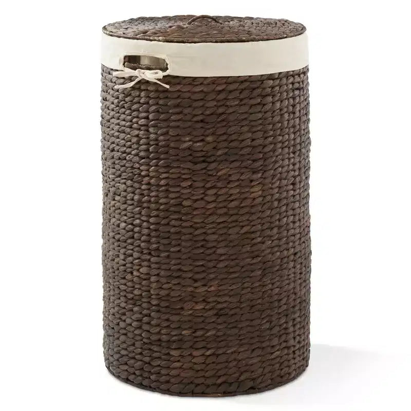 Panier à linge rond Casafield avec couvercle et sac de doublure amovible, panier à linge tressé en jacinthe d'eau pour les vêtements