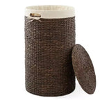 Panier à linge rond Casafield avec couvercle et sac de doublure amovible, panier à linge tressé en jacinthe d'eau pour les vêtements