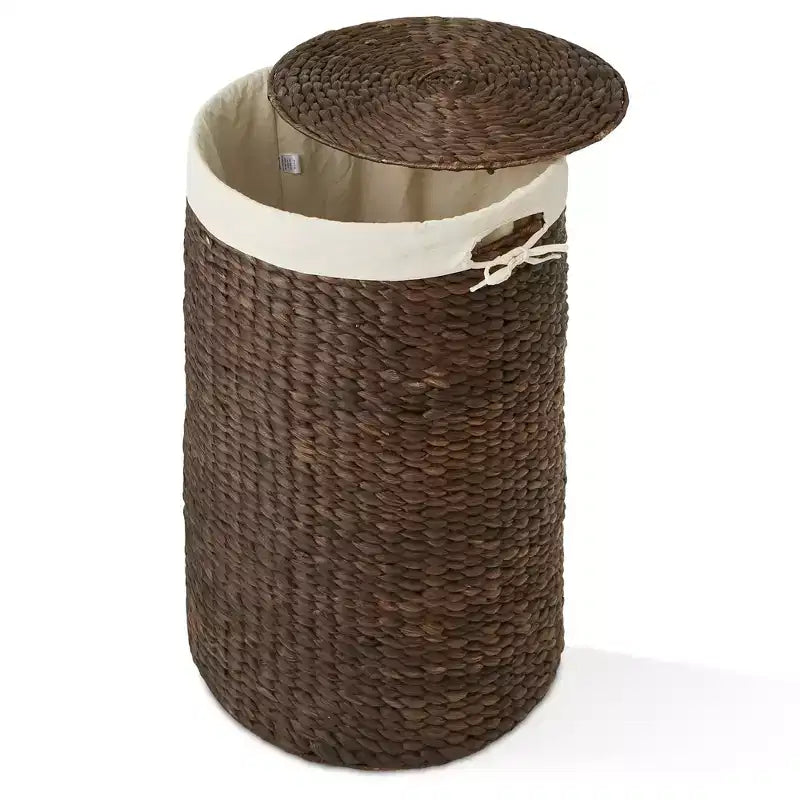 Panier à linge rond Casafield avec couvercle et sac de doublure amovible, panier à linge tressé en jacinthe d'eau pour les vêtements