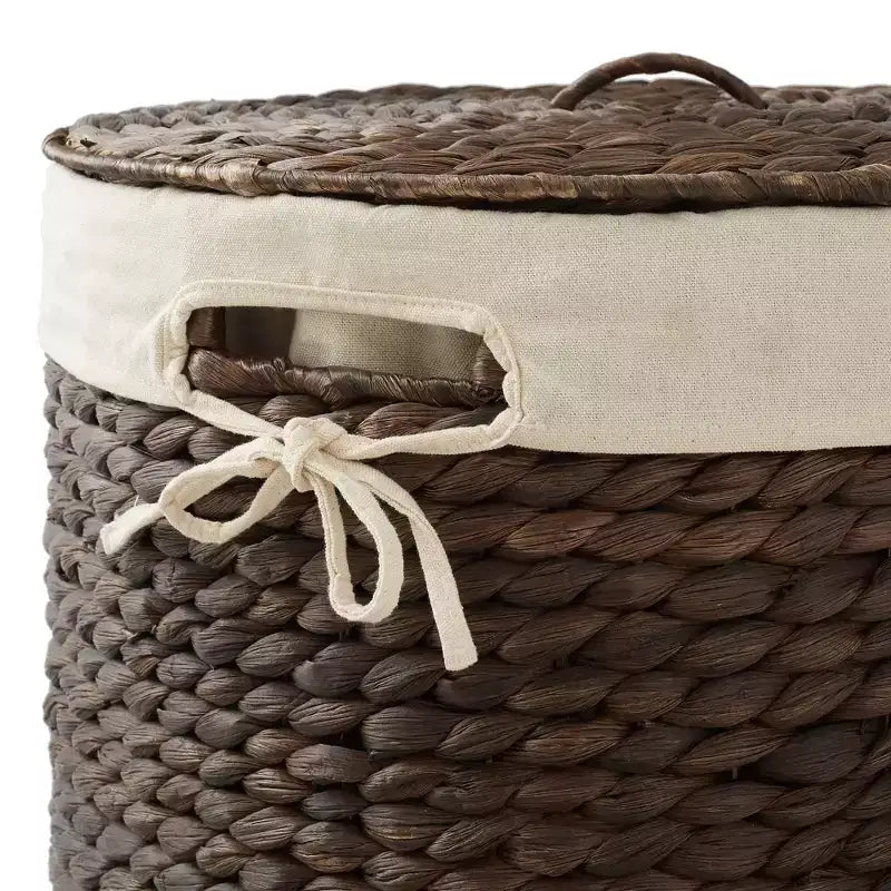 Panier à linge rond Casafield avec couvercle et sac de doublure amovible, panier à linge tressé en jacinthe d'eau pour les vêtements