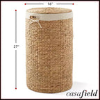 Panier à linge rond Casafield avec couvercle et sac de doublure amovible, panier à linge tressé en jacinthe d'eau pour les vêtements