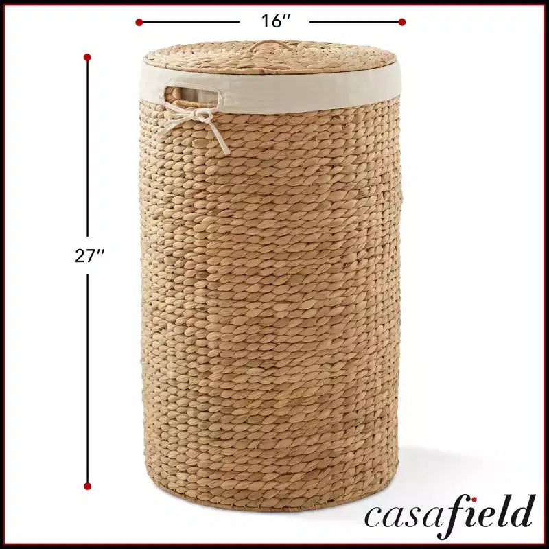 Panier à linge rond Casafield avec couvercle et sac de doublure amovible, panier à linge tressé en jacinthe d'eau pour les vêtements