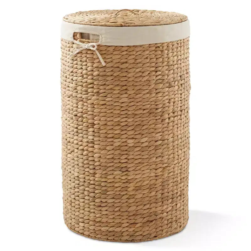 Panier à linge rond Casafield avec couvercle et sac de doublure amovible, panier à linge tressé en jacinthe d'eau pour les vêtements