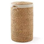 Panier à linge rond Casafield avec couvercle et sac de doublure amovible, panier à linge tressé en jacinthe d'eau pour les vêtements