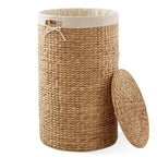 Panier à linge rond Casafield avec couvercle et sac de doublure amovible, panier à linge tressé en jacinthe d'eau pour les vêtements