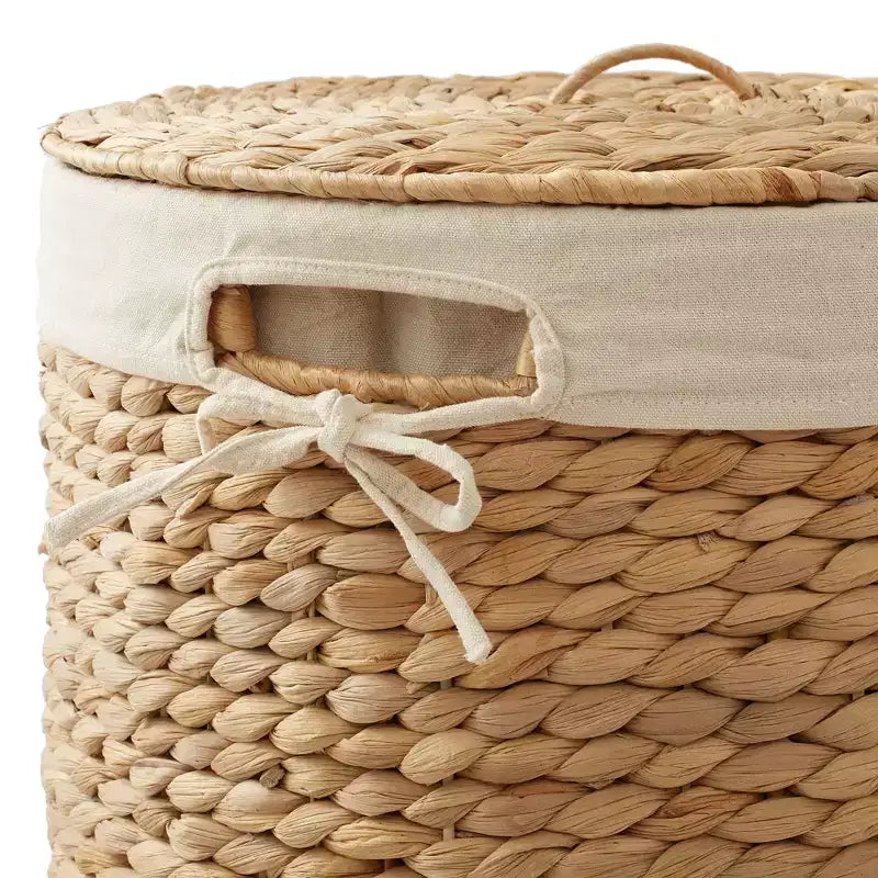 Panier à linge rond Casafield avec couvercle et sac de doublure amovible, panier à linge tressé en jacinthe d'eau pour les vêtements