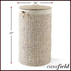 Panier à linge rond Casafield avec couvercle et sac de doublure amovible, panier à linge tressé en jacinthe d'eau pour les vêtements