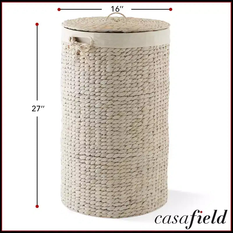 Panier à linge rond Casafield avec couvercle et sac de doublure amovible, panier à linge tressé en jacinthe d'eau pour les vêtements