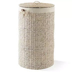 Panier à linge rond Casafield avec couvercle et sac de doublure amovible, panier à linge tressé en jacinthe d'eau pour les vêtements