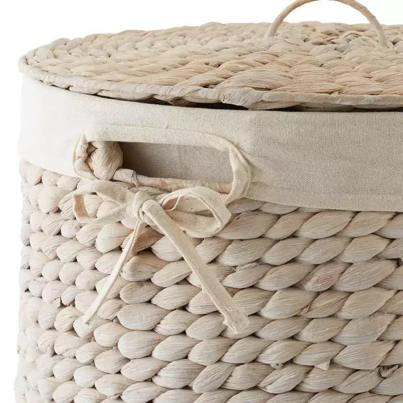 Panier à linge rond Casafield avec couvercle et sac de doublure amovible, panier à linge tressé en jacinthe d'eau pour les vêtements