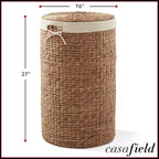 Panier à linge rond Casafield avec couvercle et sac de doublure amovible, panier à linge tressé en jacinthe d'eau pour les vêtements