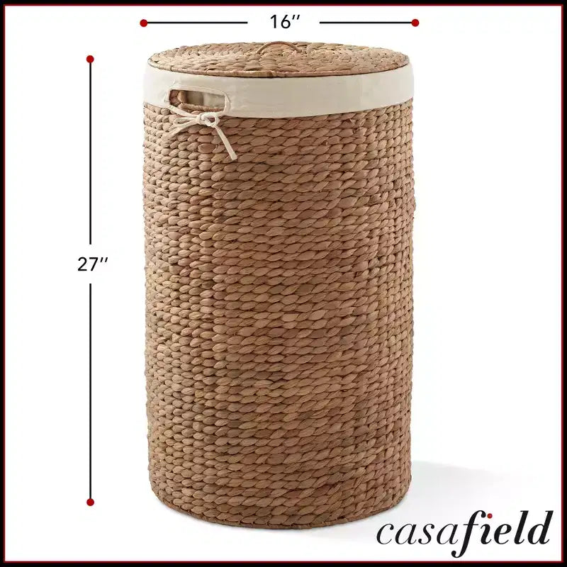 Panier à linge rond Casafield avec couvercle et sac de doublure amovible, panier à linge tressé en jacinthe d'eau pour les vêtements