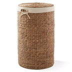 Panier à linge rond Casafield avec couvercle et sac de doublure amovible, panier à linge tressé en jacinthe d'eau pour les vêtements