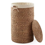 Panier à linge rond Casafield avec couvercle et sac de doublure amovible, panier à linge tressé en jacinthe d'eau pour les vêtements