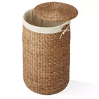 Panier à linge rond Casafield avec couvercle et sac de doublure amovible, panier à linge tressé en jacinthe d'eau pour les vêtements