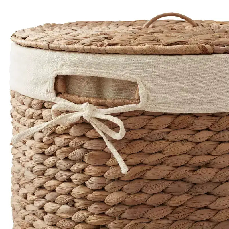 Panier à linge rond Casafield avec couvercle et sac de doublure amovible, panier à linge tressé en jacinthe d'eau pour les vêtements