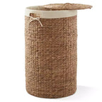 Panier à linge rond Casafield avec couvercle et sac de doublure amovible, panier à linge tressé en jacinthe d'eau pour les vêtements