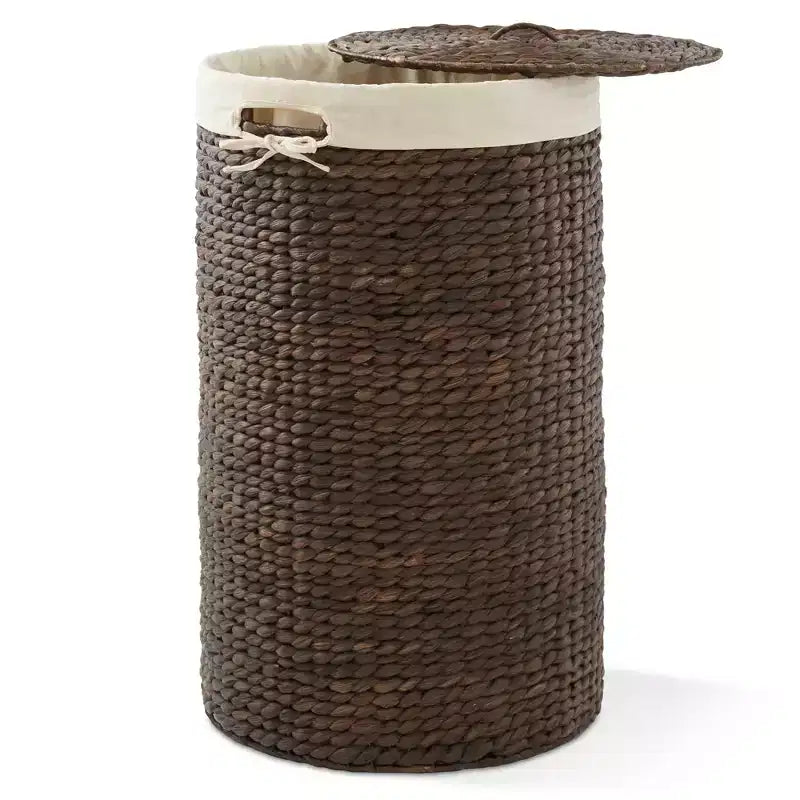 Panier à linge rond Casafield avec couvercle et sac de doublure amovible, panier à linge tressé en jacinthe d'eau pour les vêtements