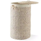 Panier à linge rond Casafield avec couvercle et sac de doublure amovible, panier à linge tressé en jacinthe d'eau pour les vêtements