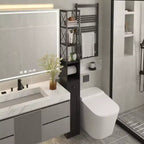 Meuble haut de salle de bain VECELO avec étagères réglables, meuble de rangement mince avec rouleau de papier toilette et petit tiroir, noir/blanc