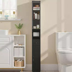 Meuble haut de salle de bain VECELO avec étagères réglables, meuble de rangement mince avec rouleau de papier toilette et petit tiroir, noir/blanc