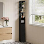 Meuble haut de salle de bain VECELO avec étagères réglables, meuble de rangement mince avec rouleau de papier toilette et petit tiroir, noir/blanc