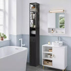 Meuble haut de salle de bain VECELO avec étagères réglables, meuble de rangement mince avec rouleau de papier toilette et petit tiroir, noir/blanc