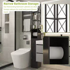 Meuble haut de salle de bain VECELO avec étagères réglables, meuble de rangement mince avec rouleau de papier toilette et petit tiroir, noir/blanc