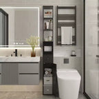 Meuble haut de salle de bain VECELO avec étagères réglables, meuble de rangement mince avec rouleau de papier toilette et petit tiroir, noir/blanc