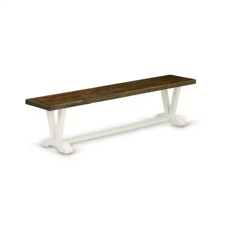 HomeStock Modern Dining Room Bench with Wooden Seat, 72x15x18 Inch, White/Espresso