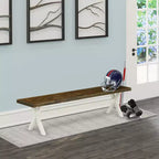 Banc de salle à manger moderne HomeStock avec assise en bois, 72x15x18 pouces, Blanc/Espresso