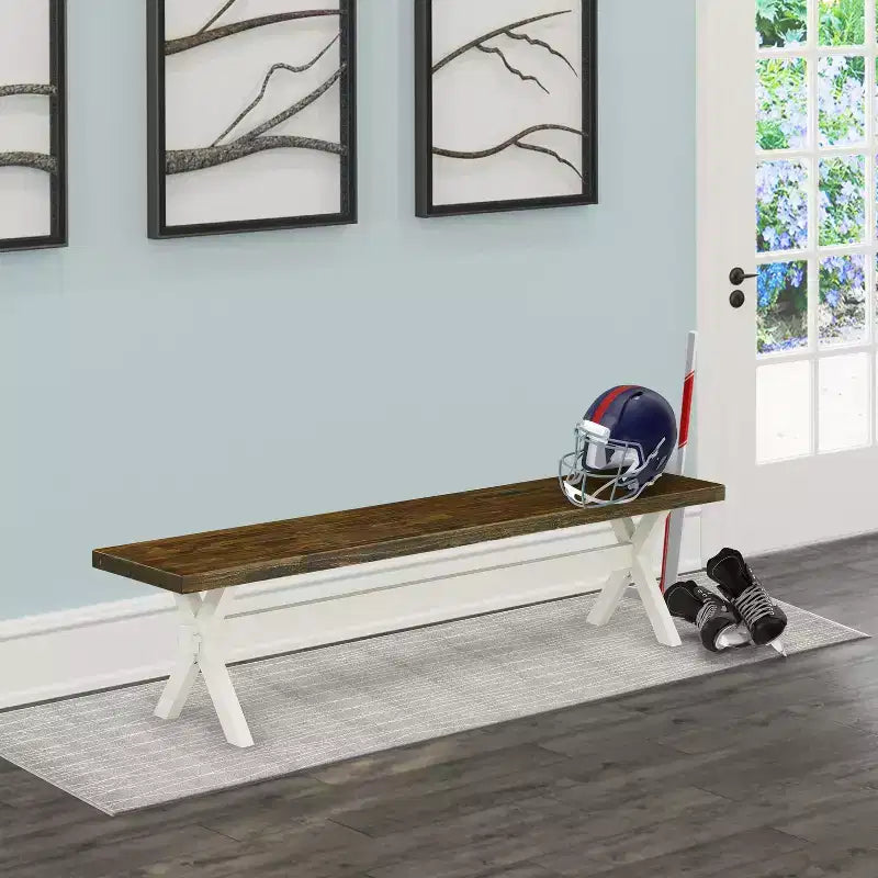 Banc de salle à manger moderne HomeStock avec assise en bois, 72x15x18 pouces, Blanc/Espresso