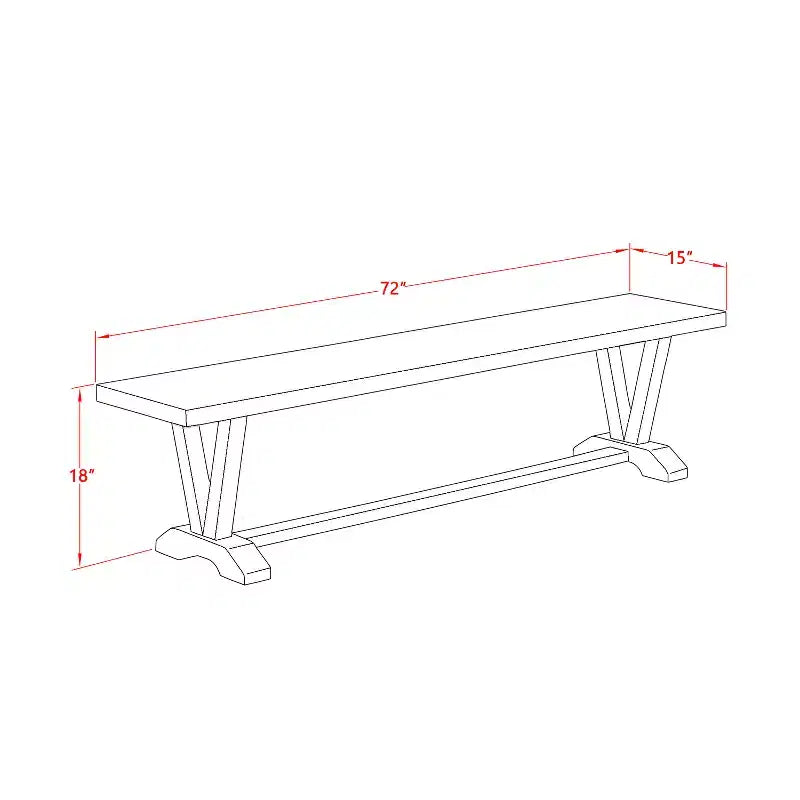 Banc de salle à manger moderne HomeStock avec assise en bois, 72x15x18 pouces, Blanc/Espresso
