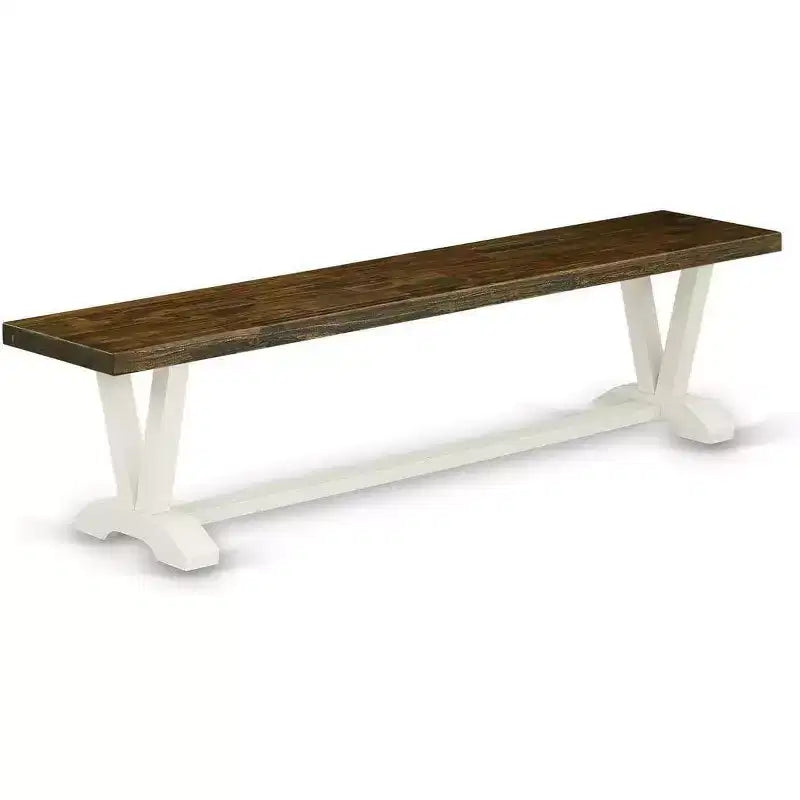 Banc de salle à manger moderne HomeStock avec assise en bois, 72x15x18 pouces, Blanc/Espresso