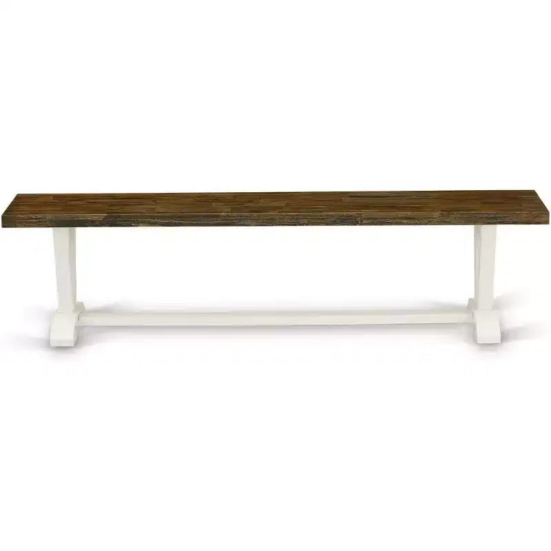 Banc de salle à manger moderne HomeStock avec assise en bois, 72x15x18 pouces, Blanc/Espresso
