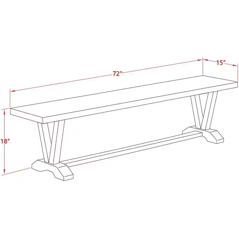 Banc de salle à manger moderne HomeStock avec assise en bois, 72x15x18 pouces, Blanc/Espresso
